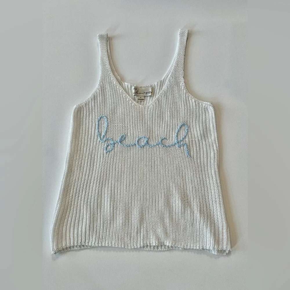 Vintage Havana Knit Tank Top with Blue 'Beach’ Embroidery Sweater Tank Small - Picture 1 of 9